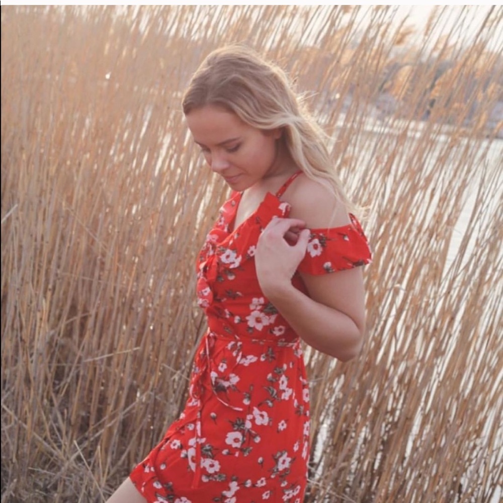 Red Floral Wrap Dress